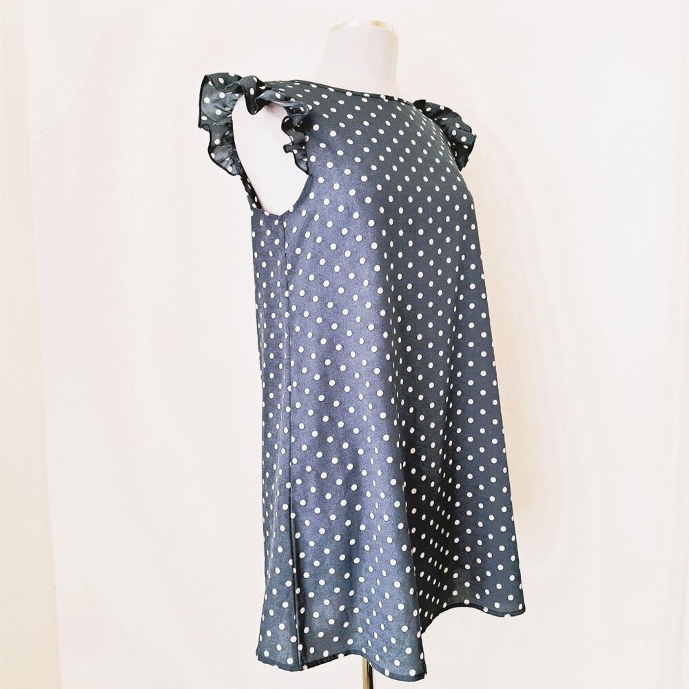 Women's Tunic Dress Polka Dots Blue/White Color Only Measurements - Picture 6 of 9